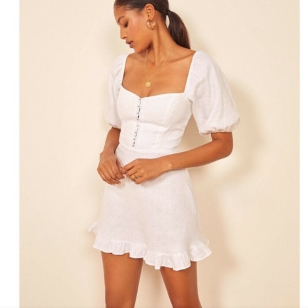 Reformation NWOT Sweetheart Corset Bustier Linen Mini Dress White Size 6